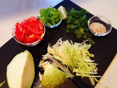 cabbage, cilantro, bell pepper